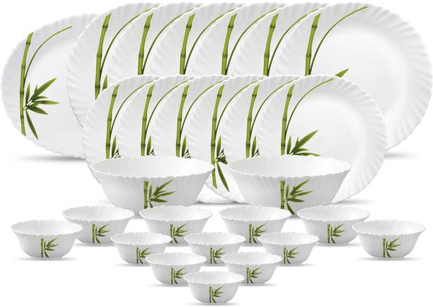 LAOPALA Pack of 27 Opalware Classique Fluted Green 33 Pcs Dinner Set