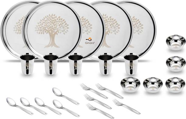 Ginara Pack of 25 Stainless Steel Laser Printed Tree Model Dinner Set