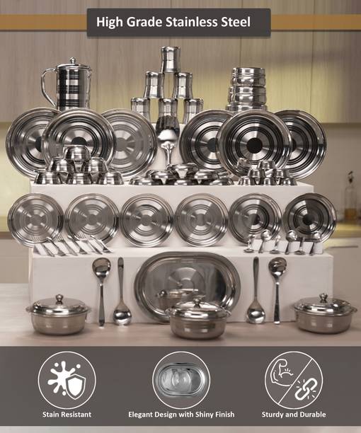 KIARAA Pack of 61 Stainless Steel Dinner Set