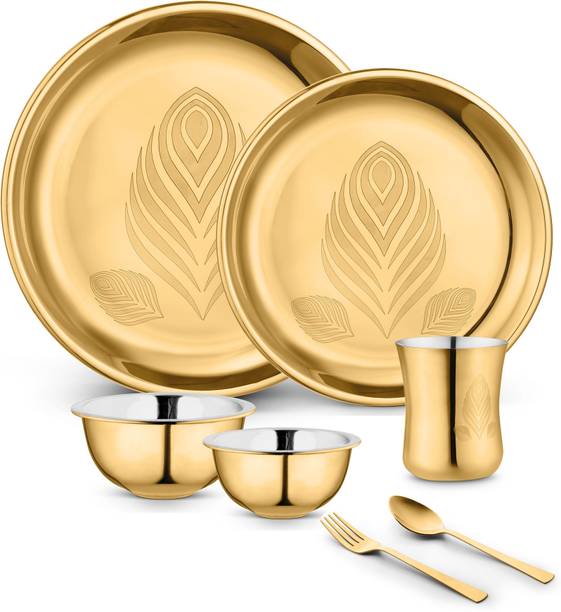क्लासिक एसेंशियल्स Divine Dinner Set, High Grade PVD Coating with Permanent Laser Design 7 का पैक डिनर सेट