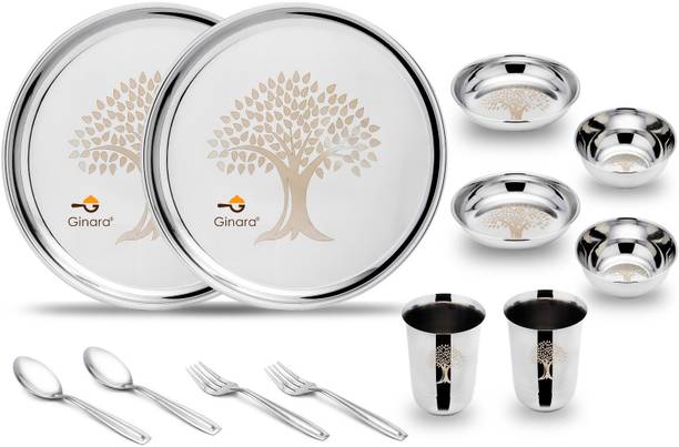 Ginara Pack of 12 Stainless Steel Laser Printed Tree Model Dinner Set