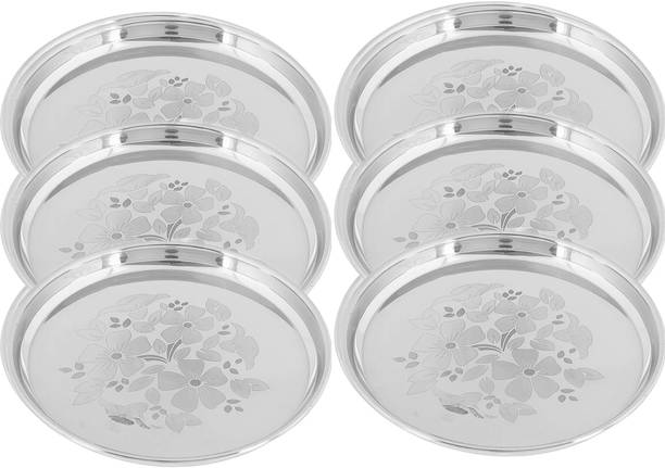 LIMETRO STEEL Laser Printed Plates / Lunch Plates / Bhojan Thali (Size: 13 Inch, 6 Pcs ) Dinner Plate