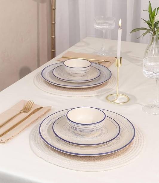 ERRAI Pack of 6 Porcelain Dinnerware Set for 2, 6-Piece Place Setting, Cream and Indigo Blue Dinner Set