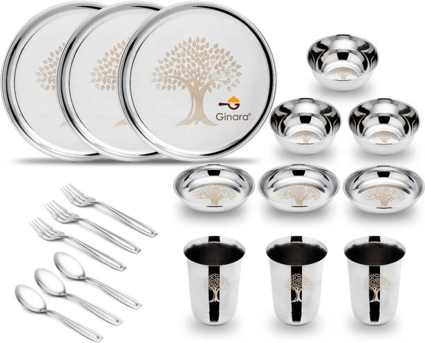 Ginara Pack of 18 Stainless Steel Laser Printed Tree Model Dinner Set