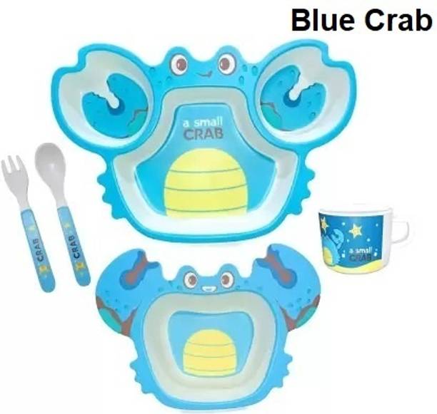 Deepashri Bamboo FIbre Blue Crab Baby Feeding kids Dinner Set (Plate, Bowl, Cup, Spoon & Fork) Dinner Set