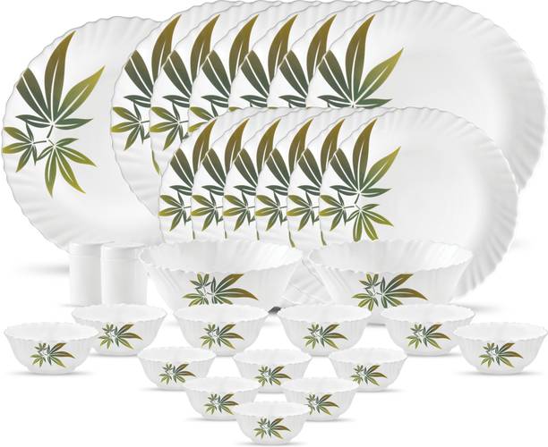 लाओपाला Trinty Green Opalware Dinner Set (Set of 29 pcs) 29 का पैक डिनर सेट