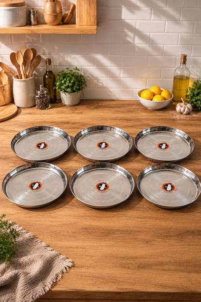 Duodeno Pack of 6 Stainless Steel Duodeno Stainless Steel Dinner Plate Set 6 PCS Dinner Set