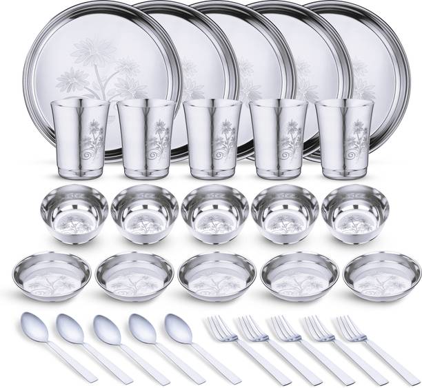 लिमेट्रो स्टील Laser Printed Flawer Design (Serves 5) 30 का पैक डिनर सेट