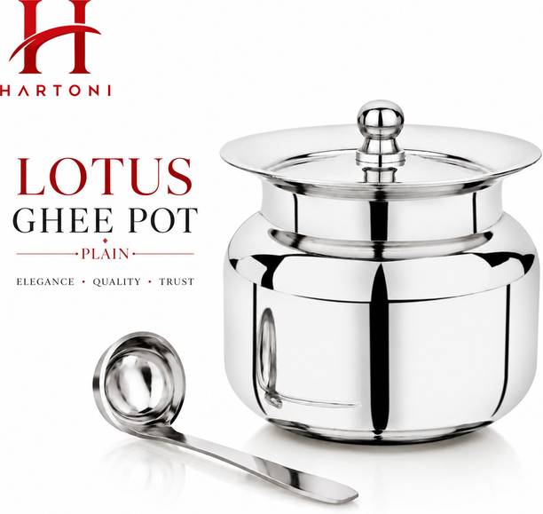 HARTONI Pack of 2 Stainless Steel Hartoni Lotus Ghee Pot Plain-250 ML Dinner Set