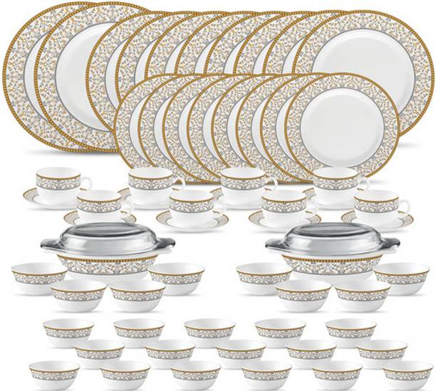 LVOOK Pack of 62 Opalware Moroccan Gold Dinner Set