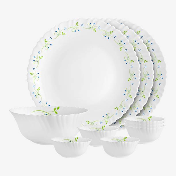 सेलो Dazzle Opalware Tropical Lagoon Dinner Set |Crockery Set |White 10 का पैक डिनर सेट