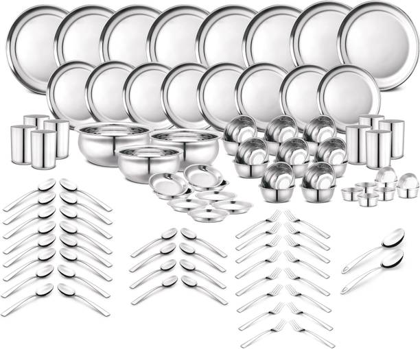 Classic Essentials Pack of 101 Stainless Steel Stainless Steel Dinner Set, 101-Pieces, Silver Heavy Gauge Dinner Set