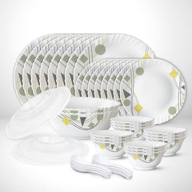 Larah by Borosil Pack of 44 Opalware Galaxy Series Florence Dinnerset, Crockery For Dining & Gifting Dinner Set