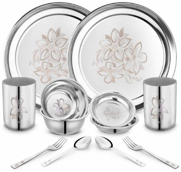 Classic Essentials Pack of 12 Stainless Steel Glory Dinner Set, High Grade Stainless Steel with Permanent Glory Lazer Design Dinner Set
