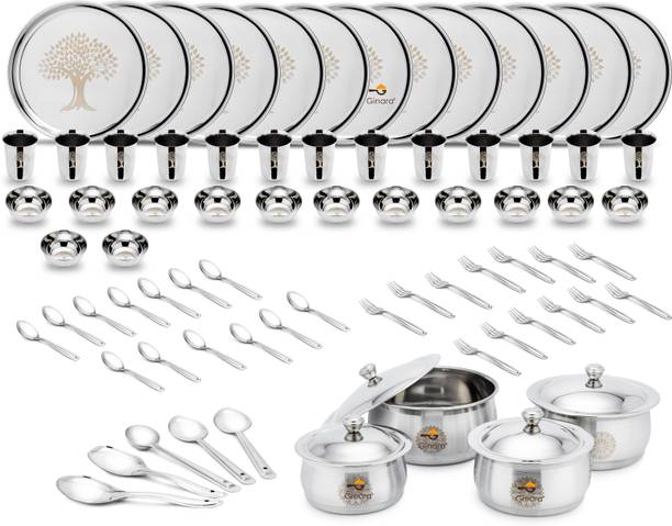 Ginara Pack of 78 Stainless Steel Laser Printed Tree Model-5 Set 4Handi&Lid , 5 Serving Spoon Dinner Set