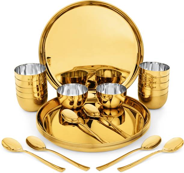 FnS Pack of 24 Stainless Steel Royal 24 Pieces Stainless Steel Gold Dinner Set Dinner Set