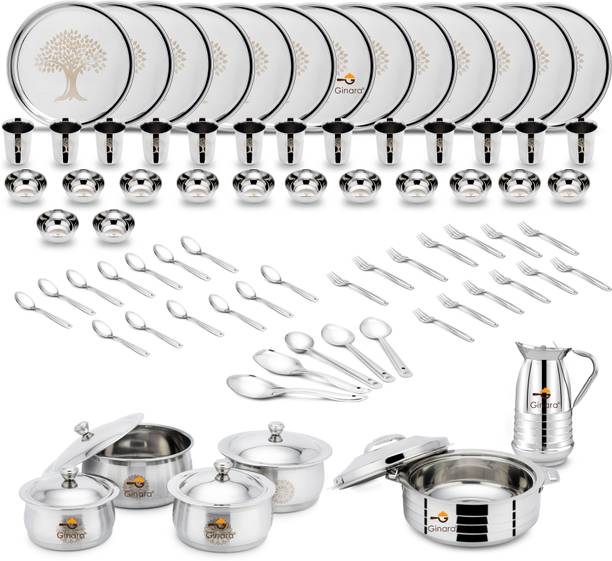 गिनारा Laser Printed Tree Model-5 Set,Handi,Lid,Jug,Serving Spoon,Hot pot. 80 का पैक डिनर सेट