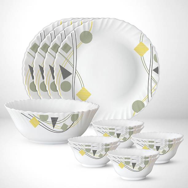 Larah by Borosil Pack of 13 Opalware Galaxy Series Florence 13 pcs Dinnerset, Opalware Crockery For Dining & Gifting Dinner Set