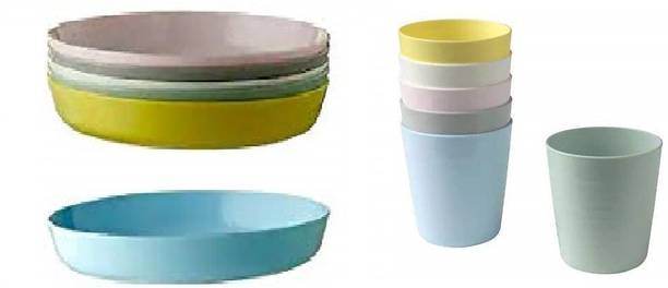 IKEA Pack of 6 Plastic Kalas Kid's Plastic BPA-Free Colorful Flatware,Plate and glass(6+6) Dinner Set