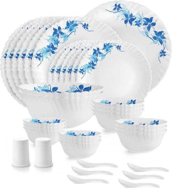 cello Pack of 35 Opalware Blue Swirl Dazzle Dinner Set