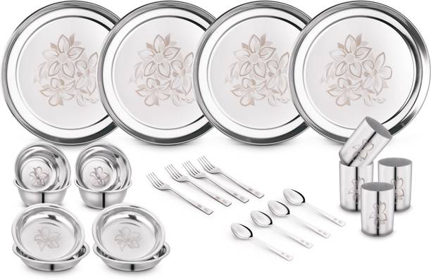 क्लासिक एसेंशियल्स Glory Dinner Set, Heavy Gauge with Permanent Glory Laser Design 24 का पैक डिनर सेट