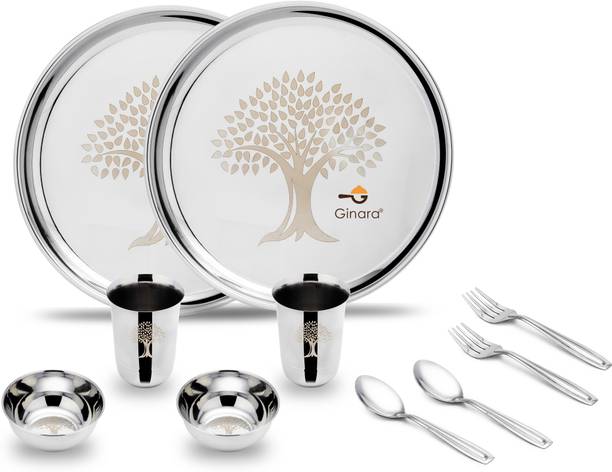 Ginara Pack of 10 Stainless Steel Laser Printed -Tree Model Dinner Set