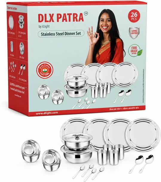 d.light Pack of 26 Stainless Steel DLX PATRA SS Dinner Set 26 Pieces Crafted wit