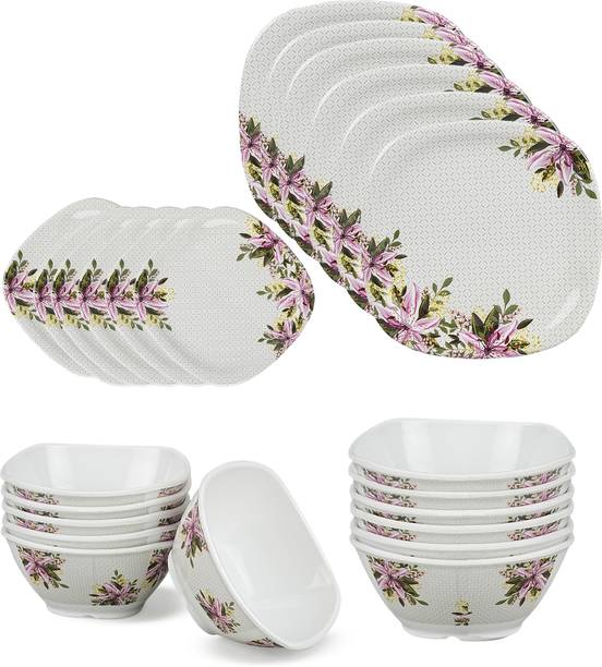 BATANIYA Pack of 24 Melamin Lattice Triple Coating - 6 Full Plate, 12 Veg Bowl, 6 Half Plate Dinner Set