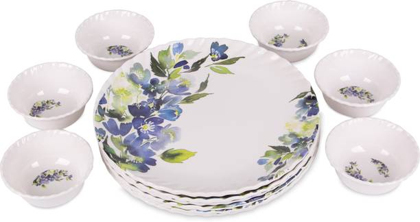 Home-pro Melamin Royal Lehar 105 Purple Flower Design 6pcs Full Plates & 6pcs Bowl Dinner Set
