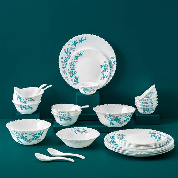 नून Florella Green Dinnerset, Crockery for Everyday Dining & Gifting, Plates & Bowls 33 का पैक डिनर सेट