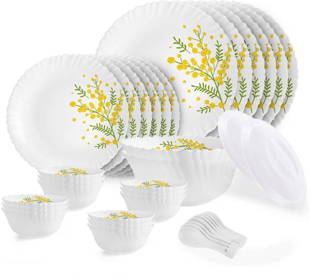 cello Pack of 34 Opalware Dazzle Series Girasol Crockery Set|Dishwasher Safe|Light-Weight Dinner Set