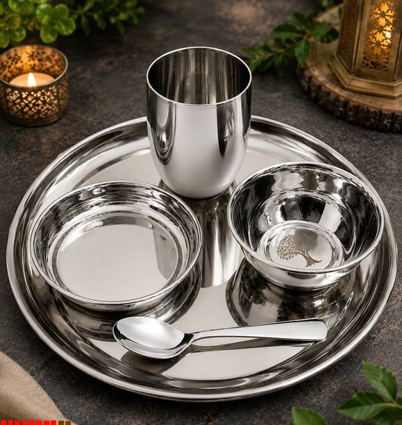 BZILO Pack of 5 Stainless Steel Premium 5 pcs Stainless Steel Dinner Set Mirror 