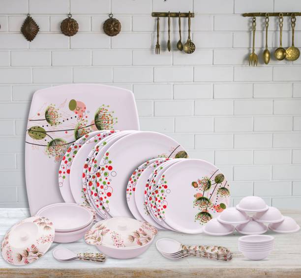 होम-प्रो Dinner set Everyday Elegant, Stain Resistant, Beautiful Green Red Unique Design 40 का पैक डिनर सेट