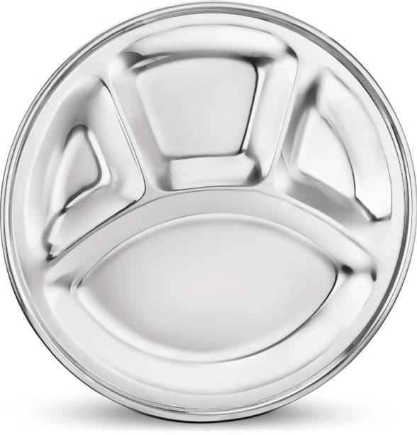 क्लासिक एसेंशियल्स Round Lunch Dinner Plate, Bhojan Thali 4 in 1 Compartments डिनर सेट