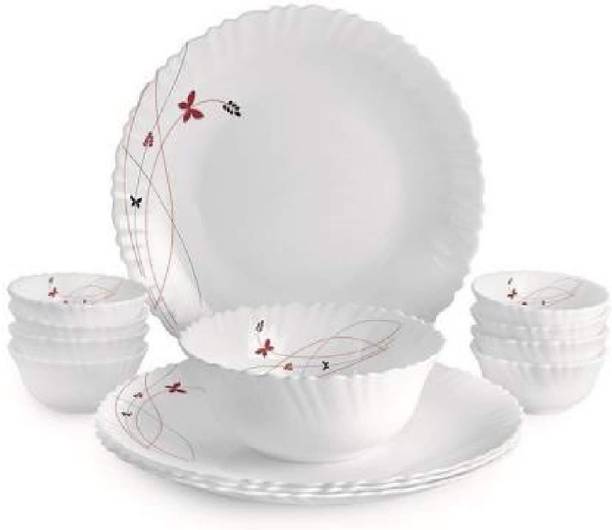 cello Pack of 13 Opalware Dazzle Lush Fiesta Dinner Set, 13 PC Dinner Set