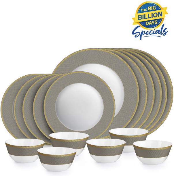 cello Pack of 18 Opalware Solitaire Series Moonstone | Extra Strong | Light Weight | Dishwasher Safe | Dinner Set