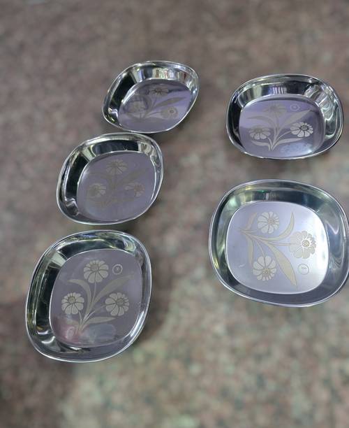 Matking Pack of 5 Stainless Steel Nastha plate Dinner Set