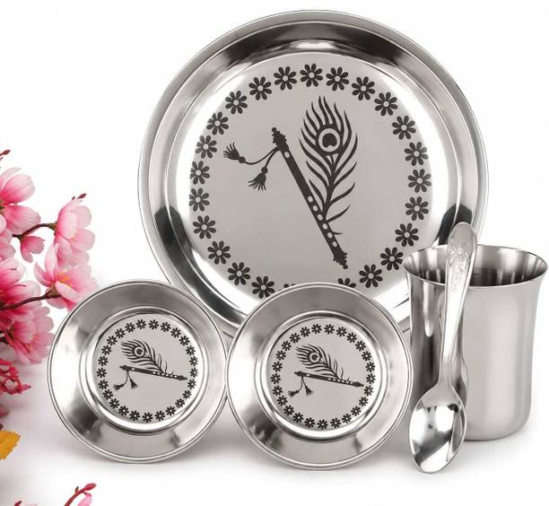 Swarn Bhumi Pack of 5 Stainless Steel LADUGOPAL BOG/PUJA PLATE Dinner Set
