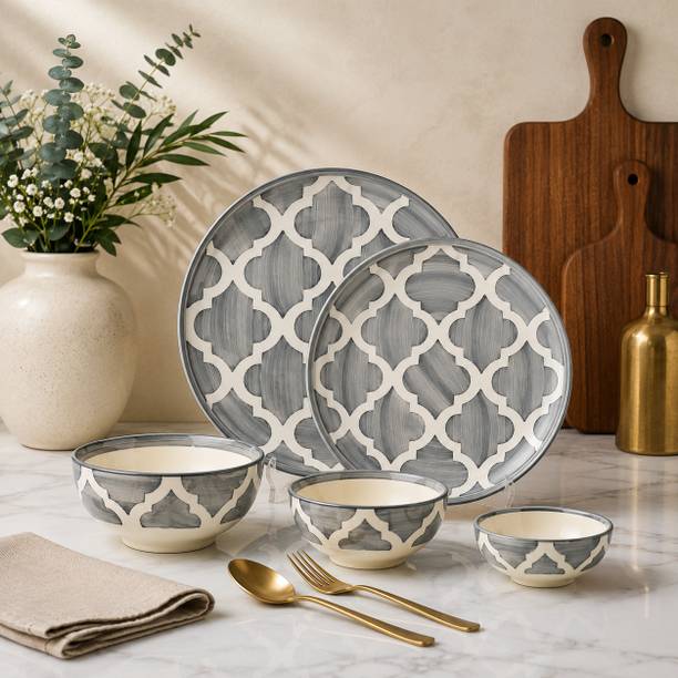 ShilpSukh Pack of 5 Ceramic Moroccan Pattern Dishwasher Safe Tableware Dinner Se