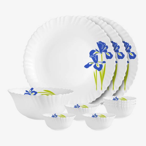 सेलो Dazzle Opalware Blue Iris Dinner Set | Crockery Set | Blue 10 का पैक डिनर सेट