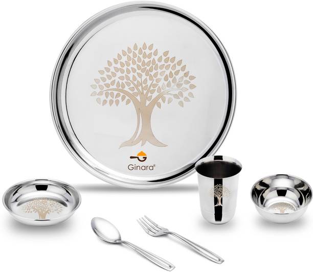 Ginara Pack of 6 Stainless Steel Laser Printed -Tree Model Dinner Set
