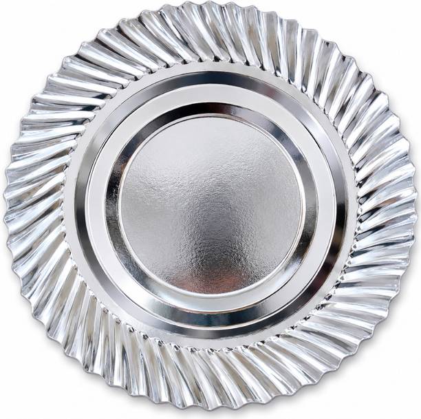 Maahi Pack of 100 Paper Silver plate(180 GSM) Dinner Set