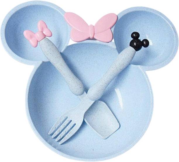 SANE Bamboo Cute Eco-Friendly Straw Natural Bamboo Fibre Dinner Set Kids Toddlers Babies Dinner Set