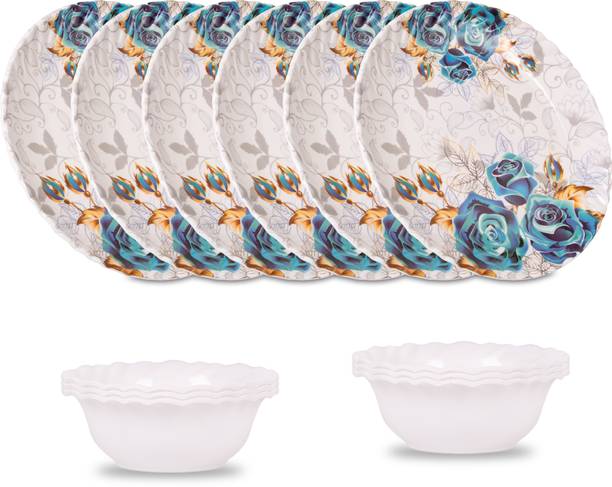 Home-pro Pack of 12 Melamin Melamine Royal Rose 6 Full Plates & 6 Bowl Set Dinner Set