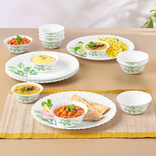 Larah by Borosil Pack of 18 Opalware Fauna Opalware Galaxy Series Crockery Set for Dining & Gifting, Family of 6 Dinner Set
