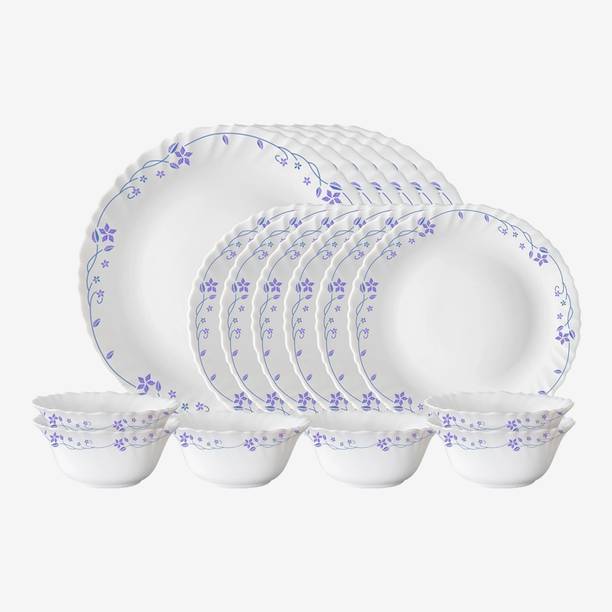 Larah by Borosil Pack of 18 Opalware Flora Dinner Set