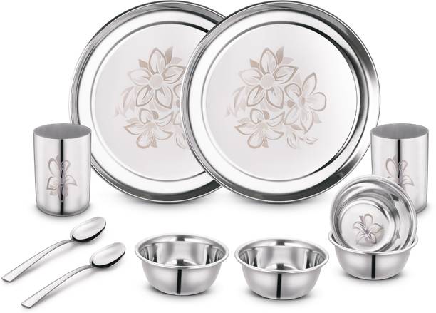 Classic Essentials Pack of 10 Stainless Steel Dinner Set|Serves 2 People|Heavy Gauge|Kitchen Set|Permanent Laser-Glory Dinner Set