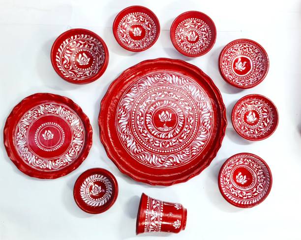 Matir Thalar Set Pack of 10 Terracotta, Earthenware Dinner Set,Thali set, Aiburo