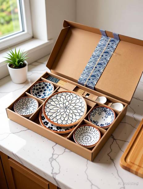 Dhyankeshwer Pack of 14 Glass Dinnerware Set Plates and Bowls Set .Dining Set Di
