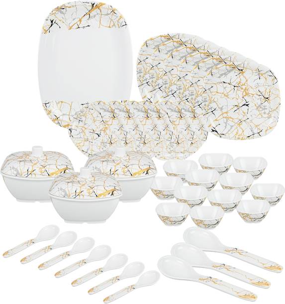 BATANIYA Pack of 40 Melamin Golden Marble Dinner Set